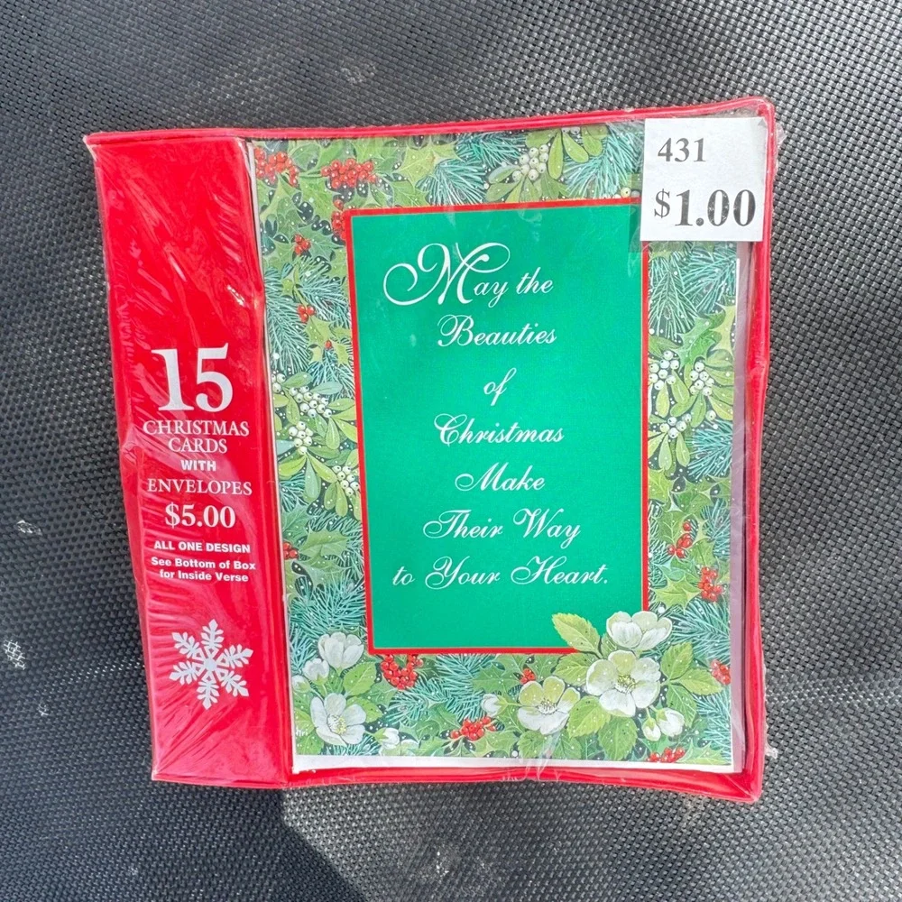 Snowflake Studios 1998 Vintage Christmas Cards 15 Count Green Red‎ Floral Sealed